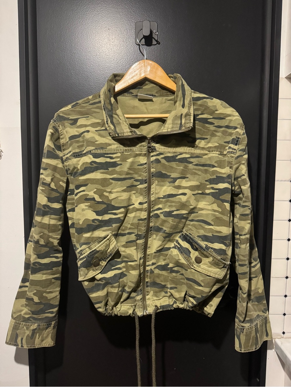 Abound Olive Green Camo Drawstring Utility Jacket